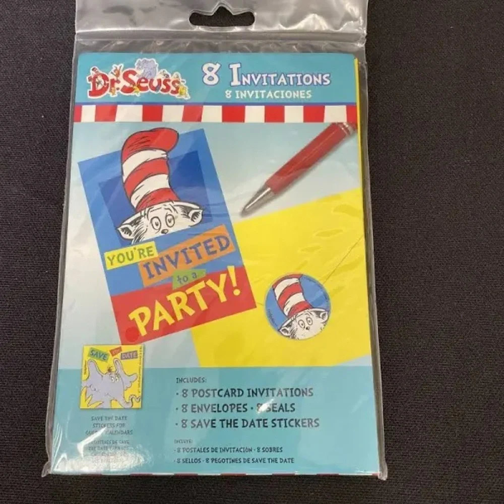 Dr. Seuss Postcard Paper Birthday Party Invitations - 6 1/4